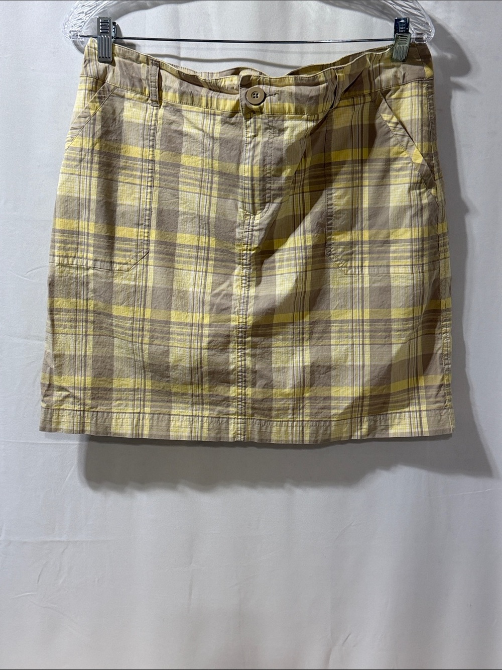 Christopher & Banks Yellow and Tan Plaid Mini Skirt